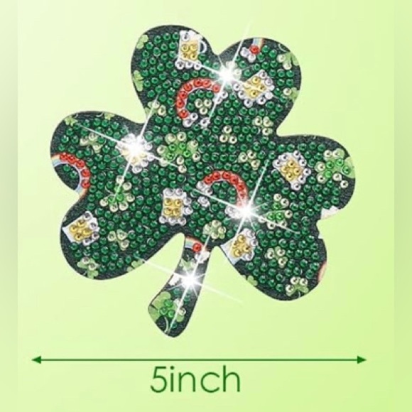 2/$16 - No. 01 - Sparkly, Diamond Art Shamrock Clover Holiday Coaster, Green - Picture 10 of 17